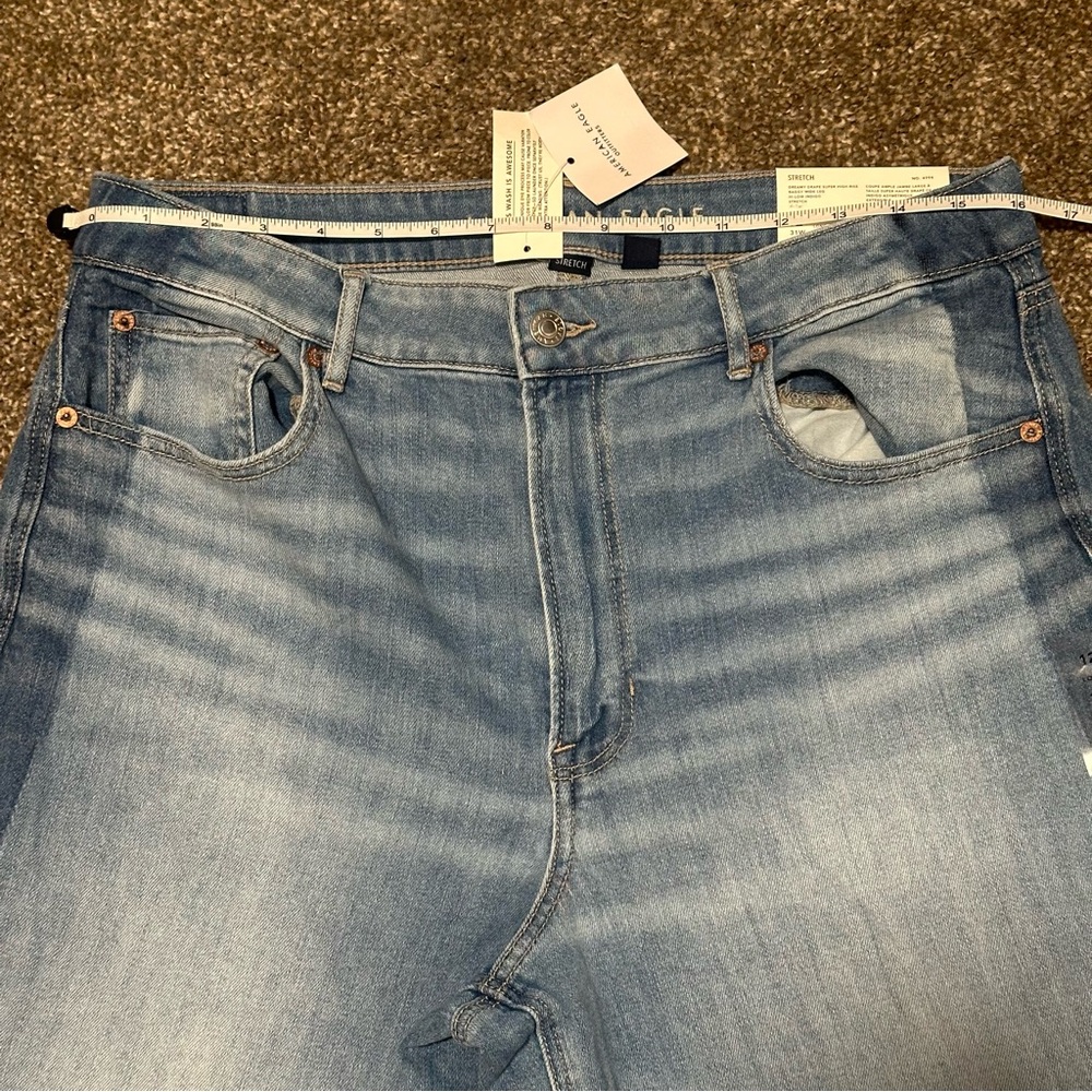AE Dreamy Drape Stretch Stripe Super High-Waisted Baggy Wide-Leg Jean (12 Long) - Picture 5 of 8
